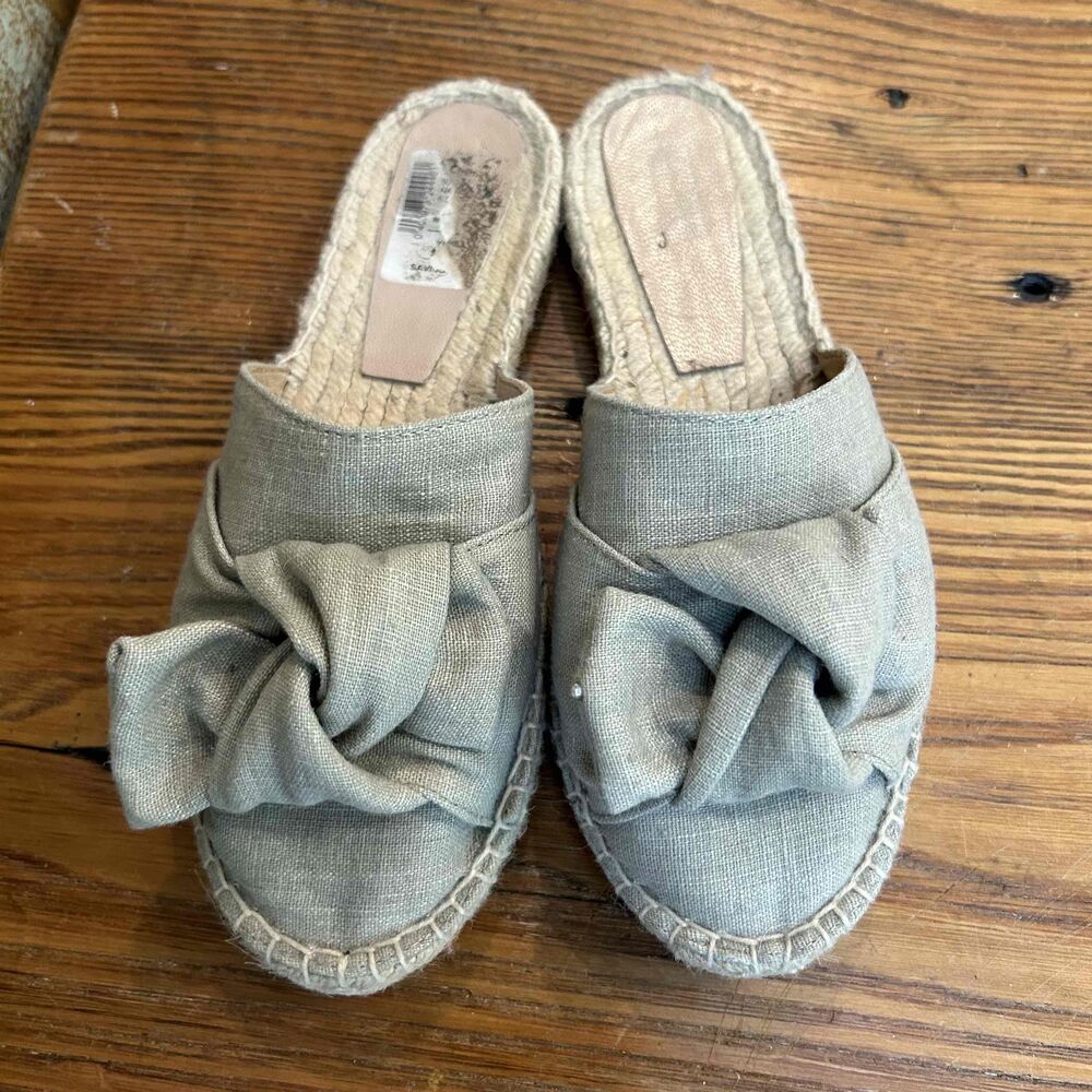 SAVI Womens Khaki Linen Canvas Bow Detail Espadrilles Shoes Size 6.5